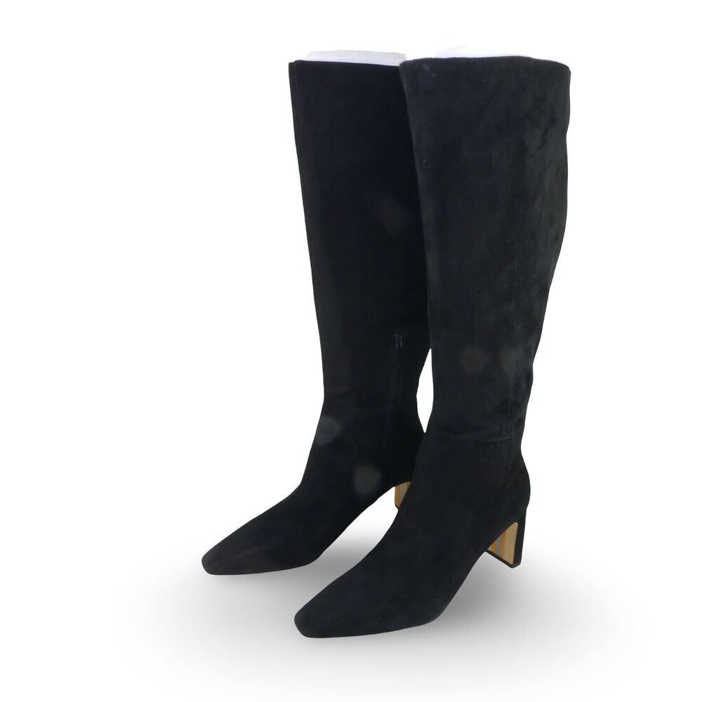 Sam Edelman Women's 8.5 W-XW Sylvia Knee High Black Suede Boots Chunky Heel NWOB